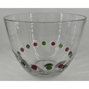 Bowl Blown Glass Carlo Moretti Style Murano Style‎ Green Red Polka Dots VTG MCM